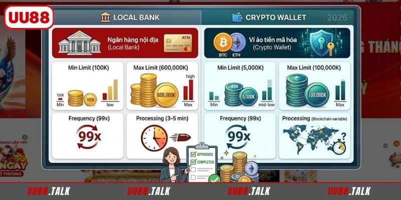 Các hình thức rút tiền UU88 phổ biến mới nhất 2026